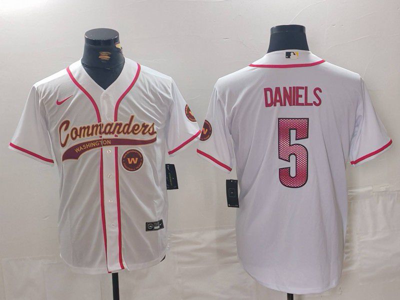 Men Washington Commanders 5 Daniels White Joint Name 2024 Nike Limited NFL Jersey style 3